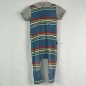 Rags short sleeved striped hooded kangaroo pocket romper